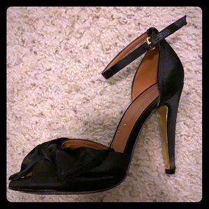 BCBG Black Satin Ankle Strap heels